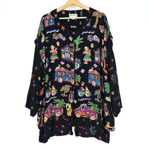 VTG M. Polo MARCO Womens Button Up Shirt 3X Colorful Maximalist Tropical Novelty